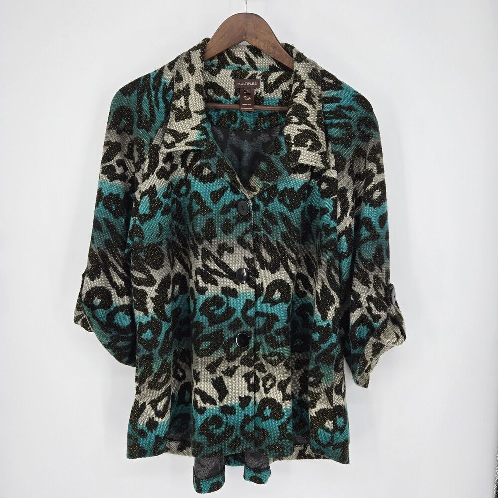 Multiples Animal Print Wool Blend Half Sleeve Boho Maximalist Jacket XL